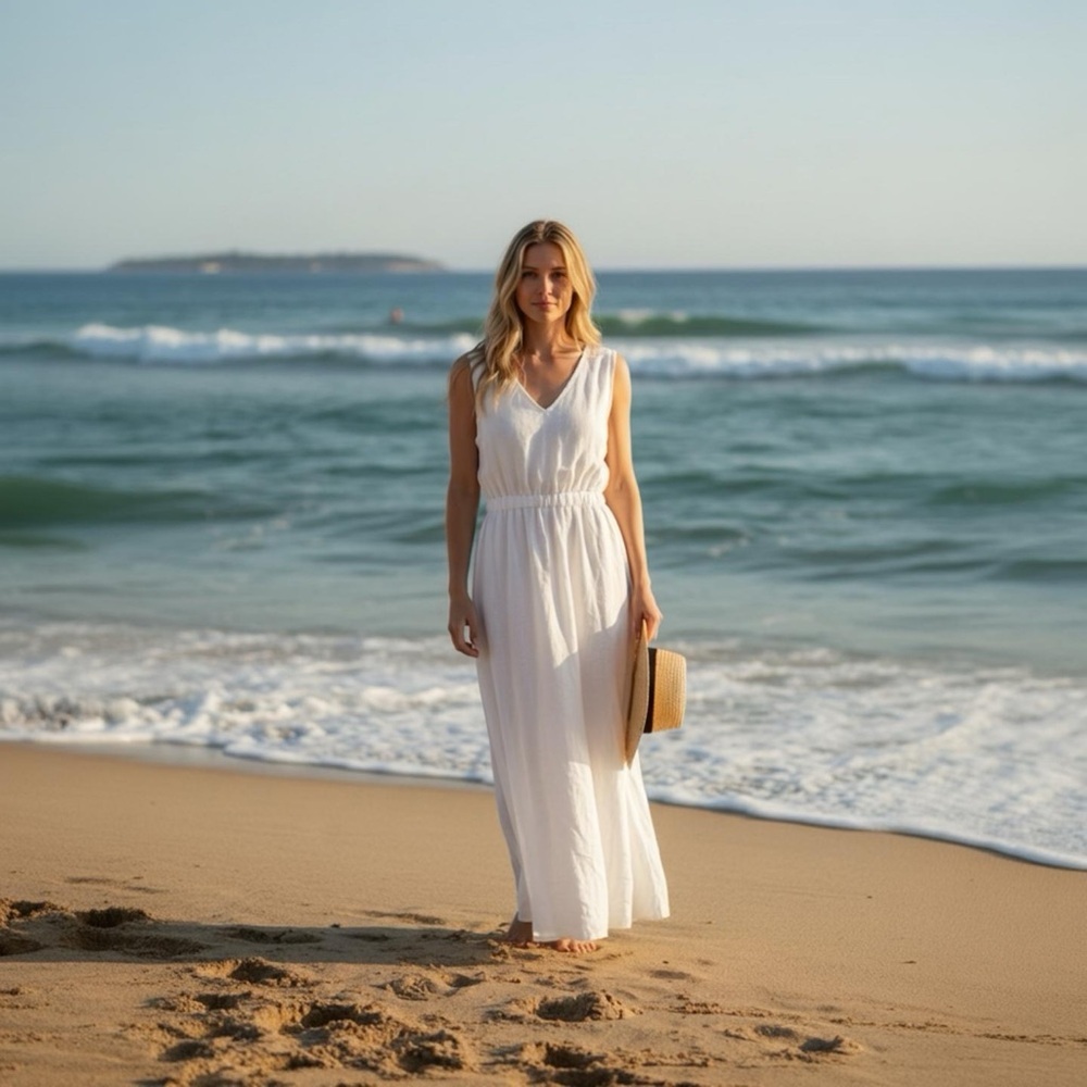 Chic Cream Sleeveless Maxi Dress
